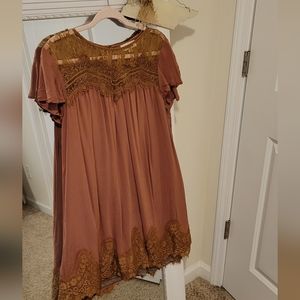 Listicle Medium Mocha Brown Tan Romantic Dress Western Lined With Lace 🤎